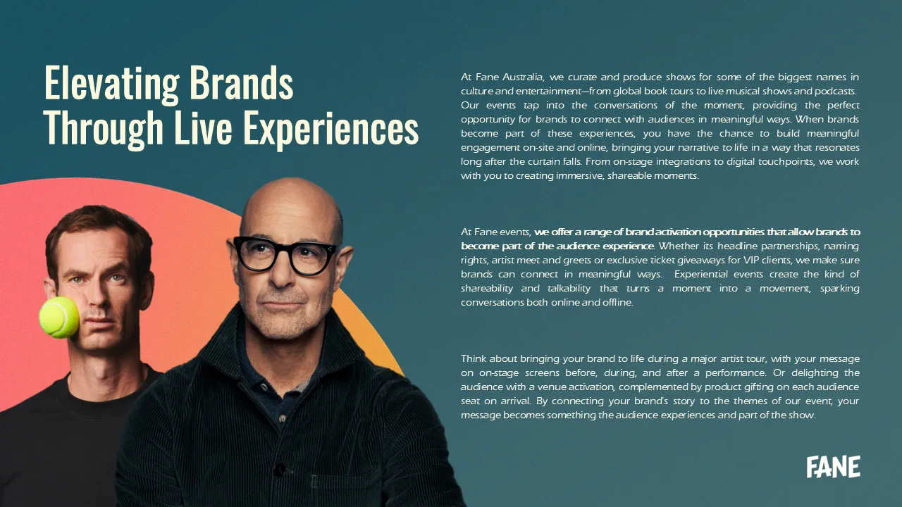 Fane deck slide: Elevating Brands Through Live Experiences