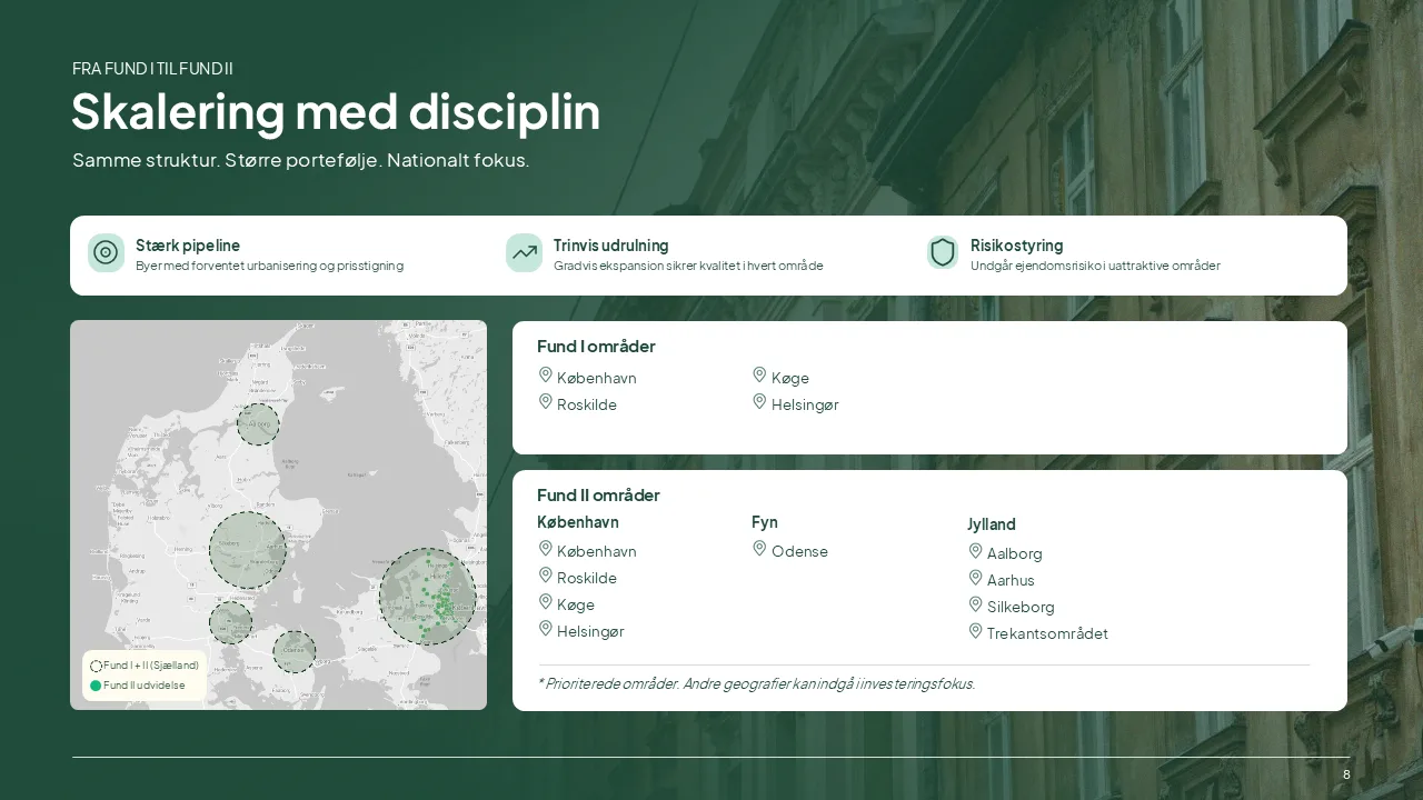 Fund II pitch slide: Skalering med disciplin