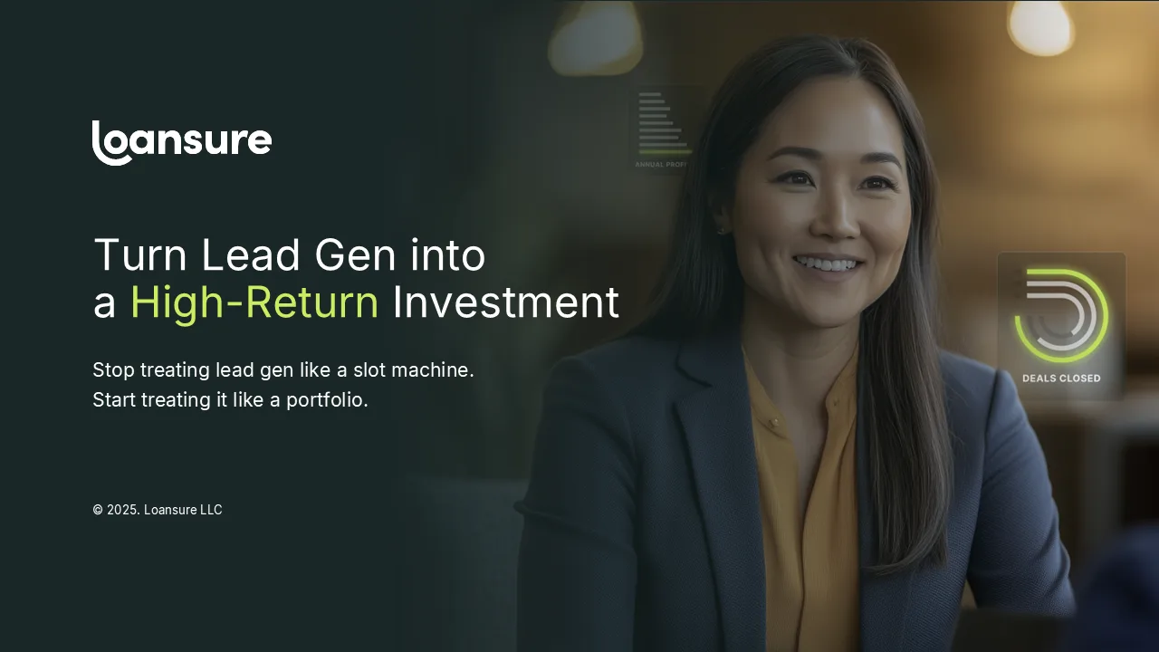 Loansure template cover slide: Turn Lead Gen into a High-Return Investment